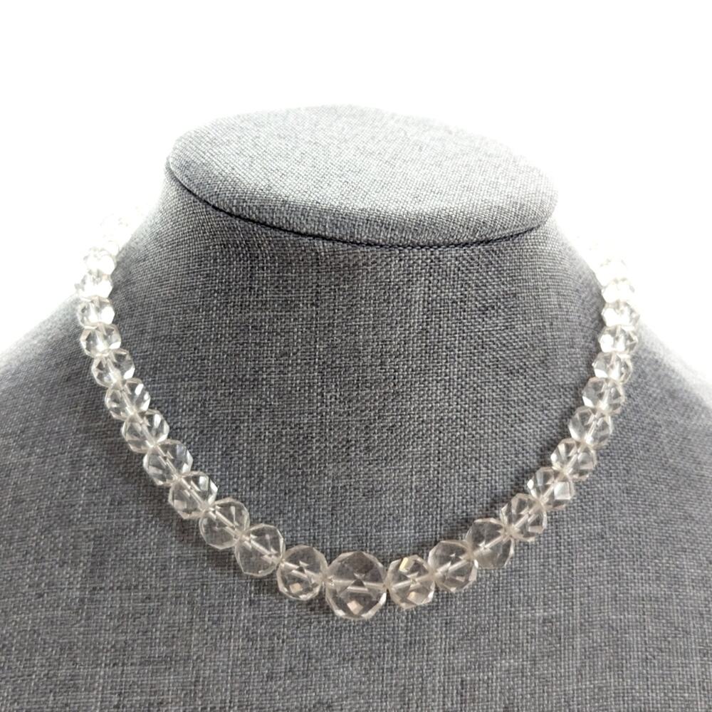Vintage Faceted Cut Rock Crystal Quartz Sterling Silver Clasp Choker Necklace